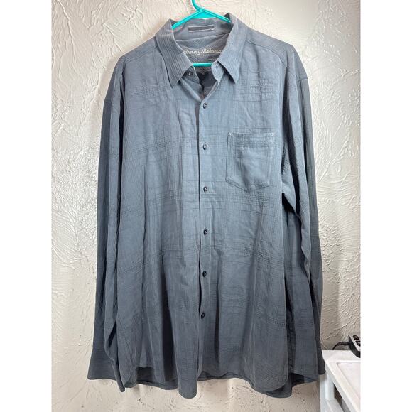 Tommy Bahama Shirt Mens Gray 100% Silk Long Sleeve Embroidered Geometric Size XL - Picture 1 of 5